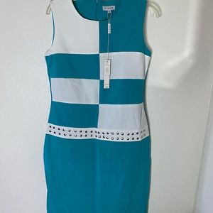 Pierri La Couture Dress Womens S Small Color block Size Teal Off White Studded